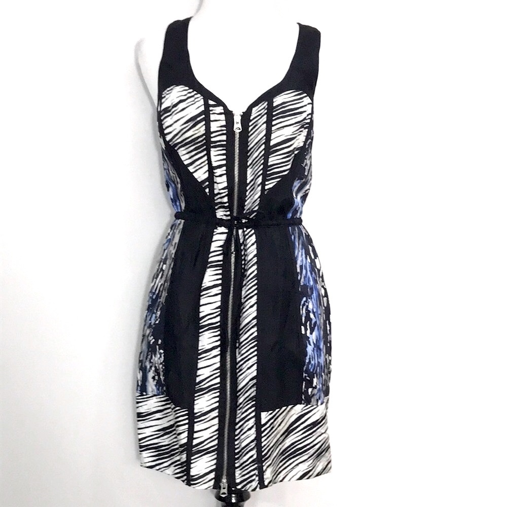 A/X Armani Exchange Zip Front Cinch Waist Zebra Print Mini Dress Size 0